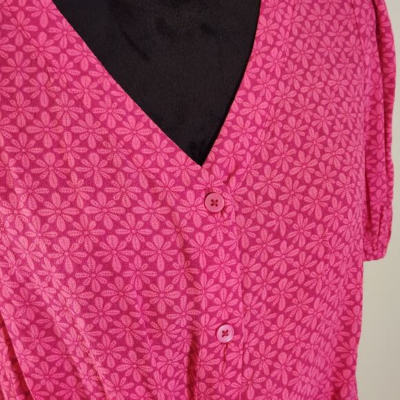 ANN TAYLOR Stamped Puff Sleeve Tie Front Blouse, Size Small Petite - Picture 9 of 13